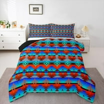 Manfei Boho Hippie Aztec Queen Comforter Set, Retro Geometric Abstract Bedding Sets, Tribal Western Style Reversible Bedding Comforter Set, Ultra Soft Home Decor, 3 Pieces