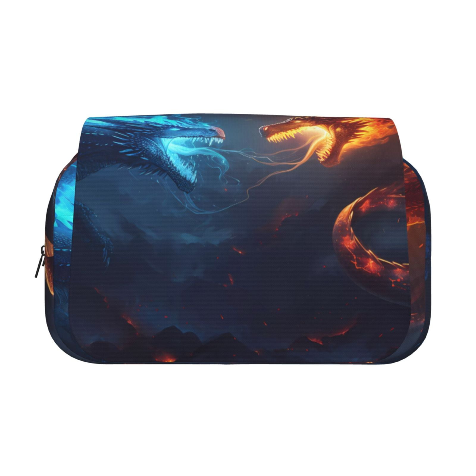 Rateoe Red And Blue Fire Dragon C Pattern Double Clamshell Pen Case, Storage Organizer with Two Zipper Compartments– Holds Up to 50 Pencils & Pens
