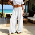 thumbnail image 5 of Gytharion Women Solid Color Cotton Linen Wide-leg Pants Elastic Waist Adjustable Cuff Trousers Casual Fashion Pants with Pockets, 5 of 7