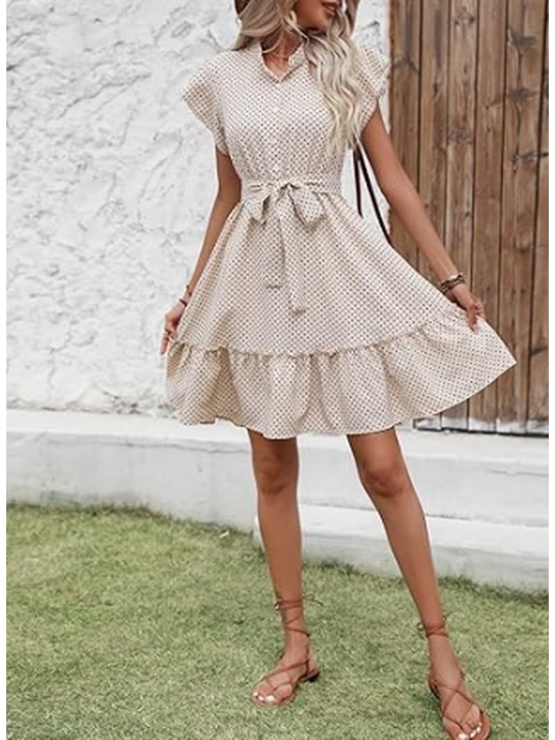 flowy mini summer dress Women Summer Boho Ruffle Short Dress Square Neck Layered Flowy Swing Solid Color Casaul Sun Beach Mini Dresses (A-Black, S) at Amazon Women's Clothing store