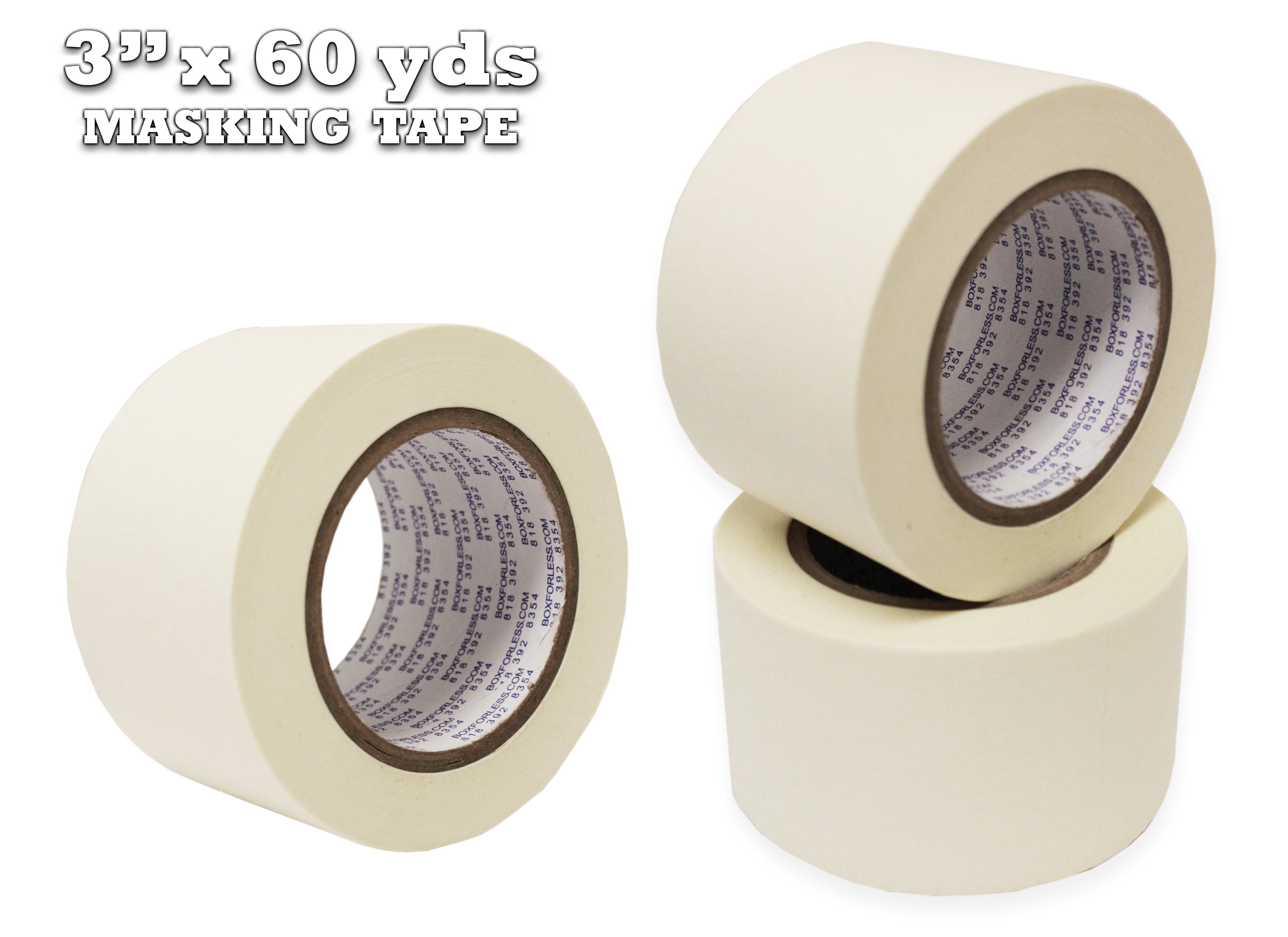 CHUANGSEED 3-Pack White Masking Tape General Purpose Beige Painters Tape  1.88 inch x 60 Yards for Basic Painting, Home, Office, School Stationery