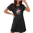 thumbnail image 1 of Xysaqa Chemises de Nuit et T-Shirts de Nuit pour Femme, Chemise de Nuit Douce à Manches Courtes pour Femme, Nuisette Imprimée à Fleurs, Vêtement de Nuit, Économies d'Été, Noir S, 1 of 2