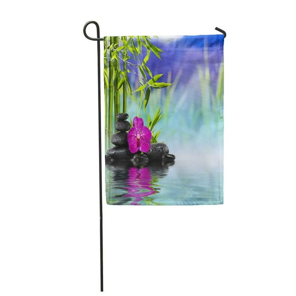NUDECOR Green Color Purple Orchid Stones and Bamboo Water Spa Balance Garden Flag Decorative Flag House Banner 12x18 inch