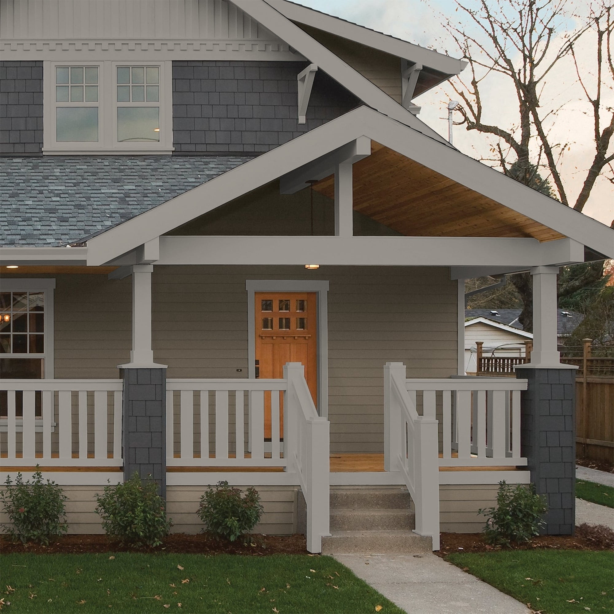 Glidden One Coat Lazy Afternoon / Gray Semi-Gloss Exterior Paint with Primer, 5 Gallon
