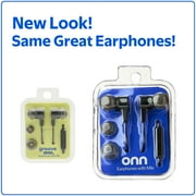Onn Wired Earphones with Mic and 3.5mm Plug in Black - High-Quality Sound and Comfortable Silicone Ear Tips