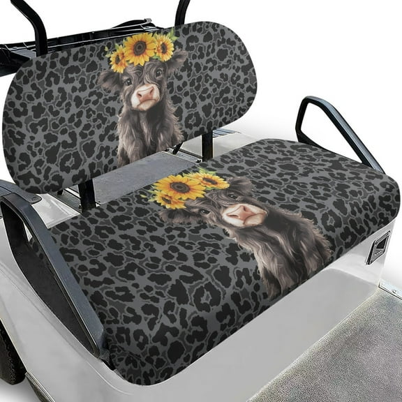 Yuyamidu Highland Cow Golf Cart Seat Covers 2 PCS Sunflower Golf Cart Backrest Seat Cover for 2-Person Seats Club Car Accessories Set, Black Leopard Print