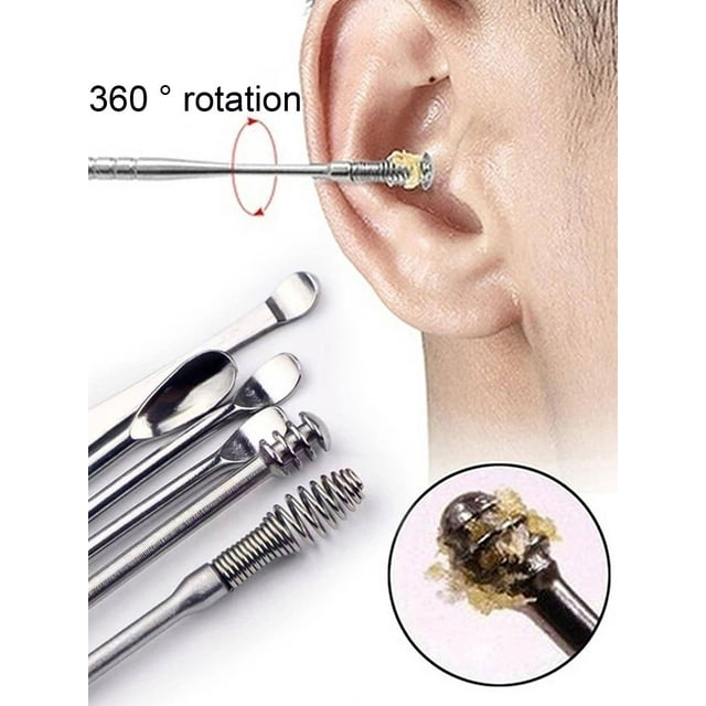 6 Pcs/Ensemble Cure-Oreilles avec Sac de Rangement, Cuillère Minimaliste en Acier Inoxydable pour Usage Quotidien