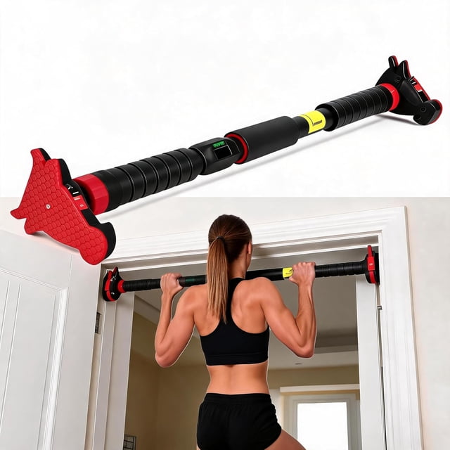Pull Up Bar with Level Meter for Doorway, No-Screw Chin Up Bar, Adjustable Strength Training Pull-Up Bars, 440LB Capacity
