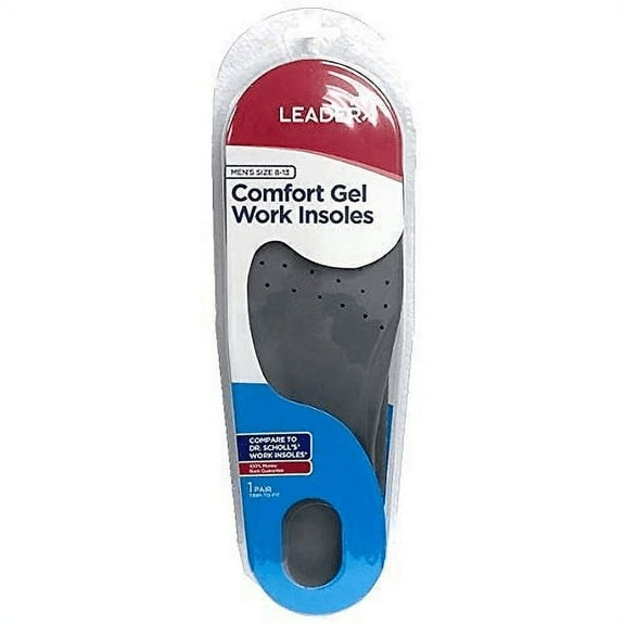 Leader Comfort Gel Work Insoles Men's Size 8-13, One Pair