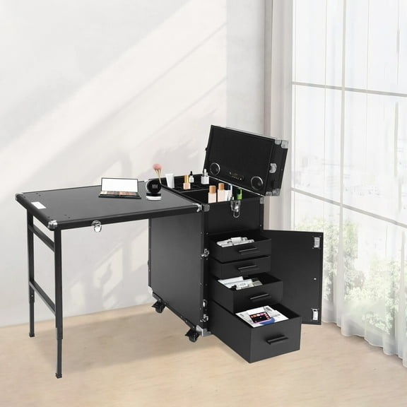TFCFL Nail Desk Mobile Station Rolling Make Up Train Case Manicure Table Cosmetic Trolley Storage Organizer With Speaker