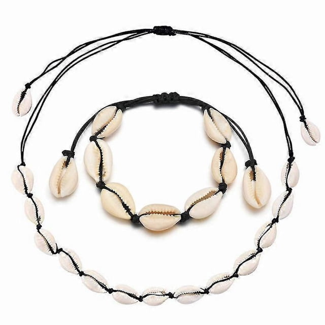 Conjunto de collar y pulsera de conchas naturales, gargantilla y pulsera de conchas, 2 piezas de collar y pulsera playeros de verano para mujer.