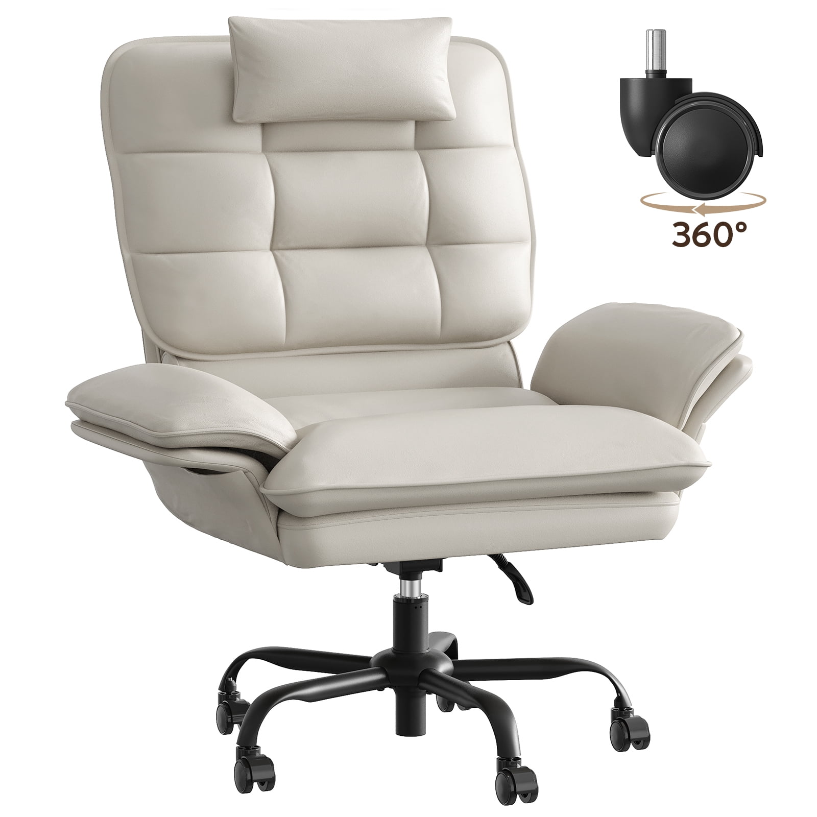 Bestier Big and Tall Ergonomic Office Chair with Flip-Up Arms, PU Leather High Back Executive Swivel Desk Chair with Side Pockets & Headrest , Height Adjustable Computer Chair for Home, Beige