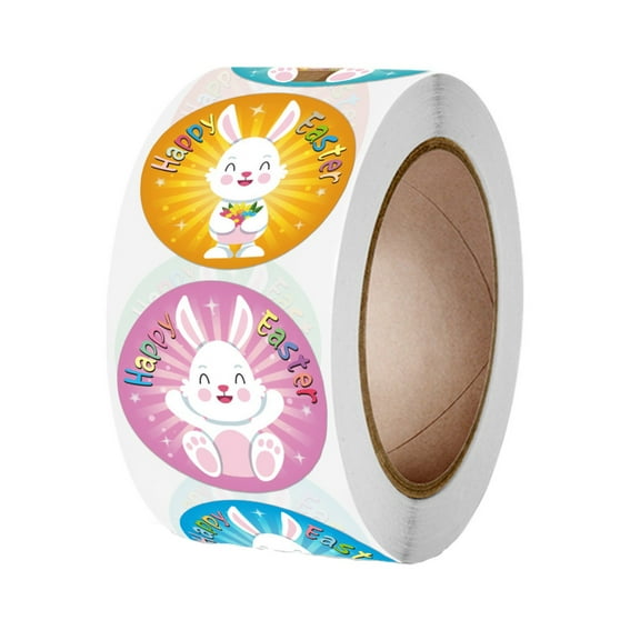 ABODELINE 500 Pcs Easter Stickers, Cute 1 Inch Easter Colorful Eggs Bunny Sticker Bulk, Happy Plastic Rabbit Egg Stickers Roll Gift Decorations for Party, Theme Activity, Birthday