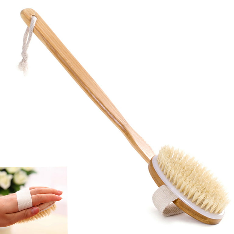 Bath Body Brush Long Handle Wooden Shower Brush with Natural Bristles