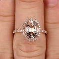 thumbnail image 2 of 10k Rose Gold 2 Carat Morganite Halo Engagement Ring 8x6mm Oval Cut Anniversary Ring Art Deco, 2 of 4