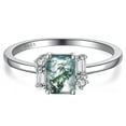 thumbnail image 2 of NUNCAD Moss Agate Rings for Women - Emerald Cut Engagement Rings 925 Sterling Silver Ring for Women Size 5-9, 2 of 5