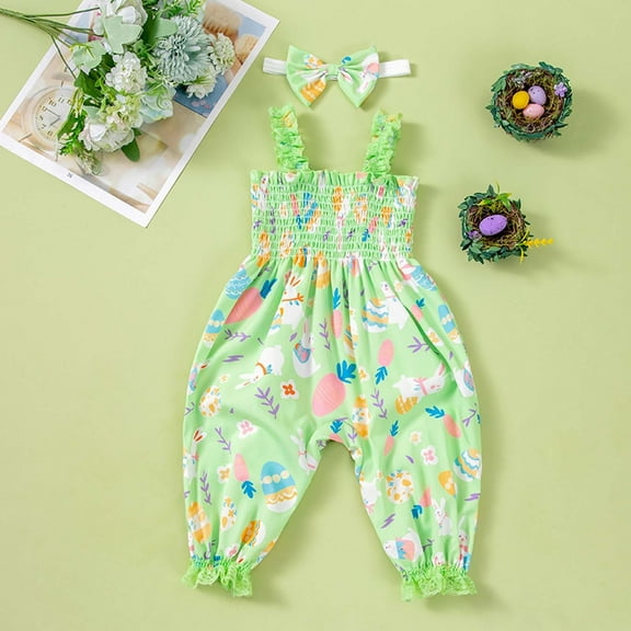 Fainosmny Baby Girl 2 Piece Outfit Set: Lace Straps & Bloomer Romper Elastic Waist All Season Comfort Girls Romper&Jumpsuit Green 12-18 Months