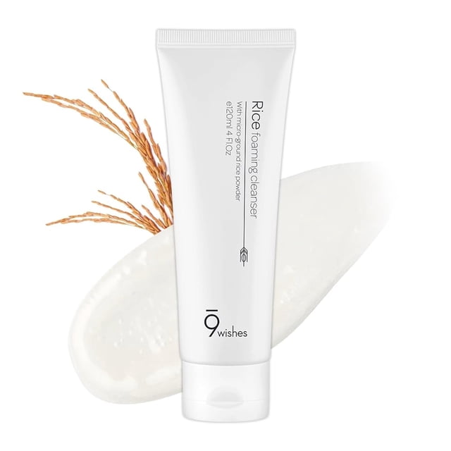 Limpiador espumoso de arroz 9 Wishes (5.07 onzas líquidas) - Limpiador facial suave para control de sebo y eliminación de puntos negros con agua de arroz e ingredientes a base de plantas para una tez