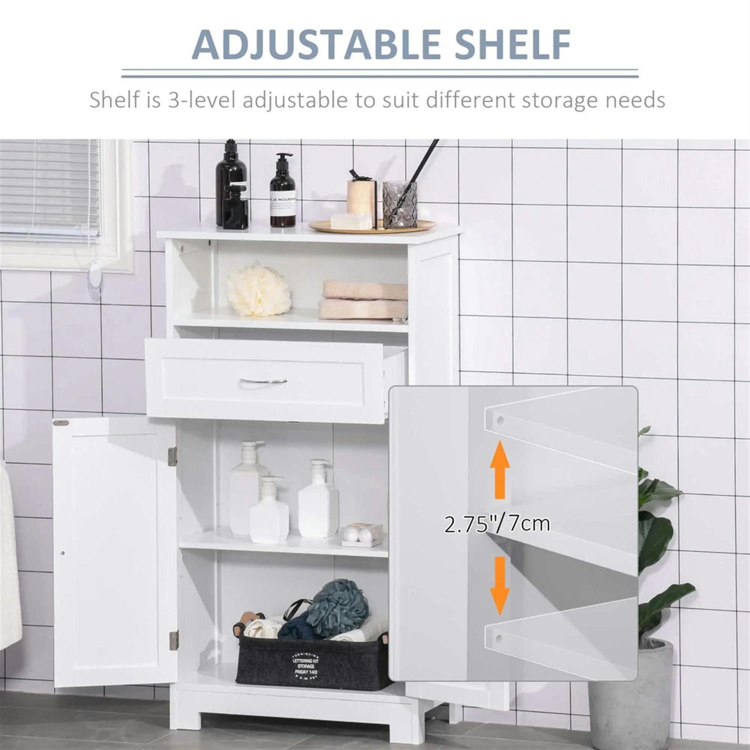 Demi Bonn 42" Bathroom Floor Cabinet, Freestanding Linen Storage Cabinet with Adjustable Shelf and Drawer, for Living room, Entryway, Kitchen, White