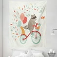 thumbnail image 1 of Animal Tapestry, Raccoon on Bicycle with a Cat Friend and Balloons Happy Birthday Journey Theme, Fabric Wall Hanging Decor for Bedroom Living Room Dorm, 5 Sizes, Multicolor, by Ambesonne, 1 of 1