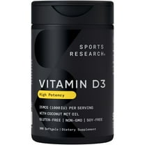 Sports Research® Vitamin D3 1000 IU with Coconut Oil - Non-GMO Gluten & Soy Free (360 Softgels)