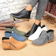 Chelsea Boots Women Trendy Double Side Zipper Stacked Low Heel Pointed Toe PU Leather Fall Ankle Booties