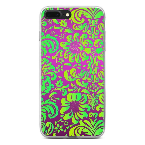 DistinctInk Clear Shockproof Hybrid Case for iPhone 7 PLUS / 8 PLUS (5.5" Screen) - TPU Bumper, Acrylic Back, Tempered Glass Screen Protector - Purple Green Floral Pattern