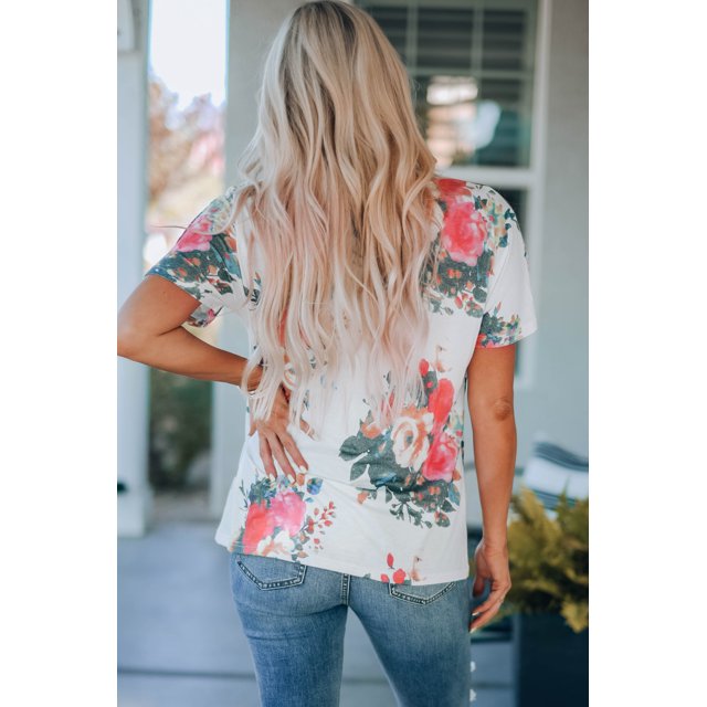 ABPHQTO Camiseta con cuello en V y estampado floral vintage para mujer