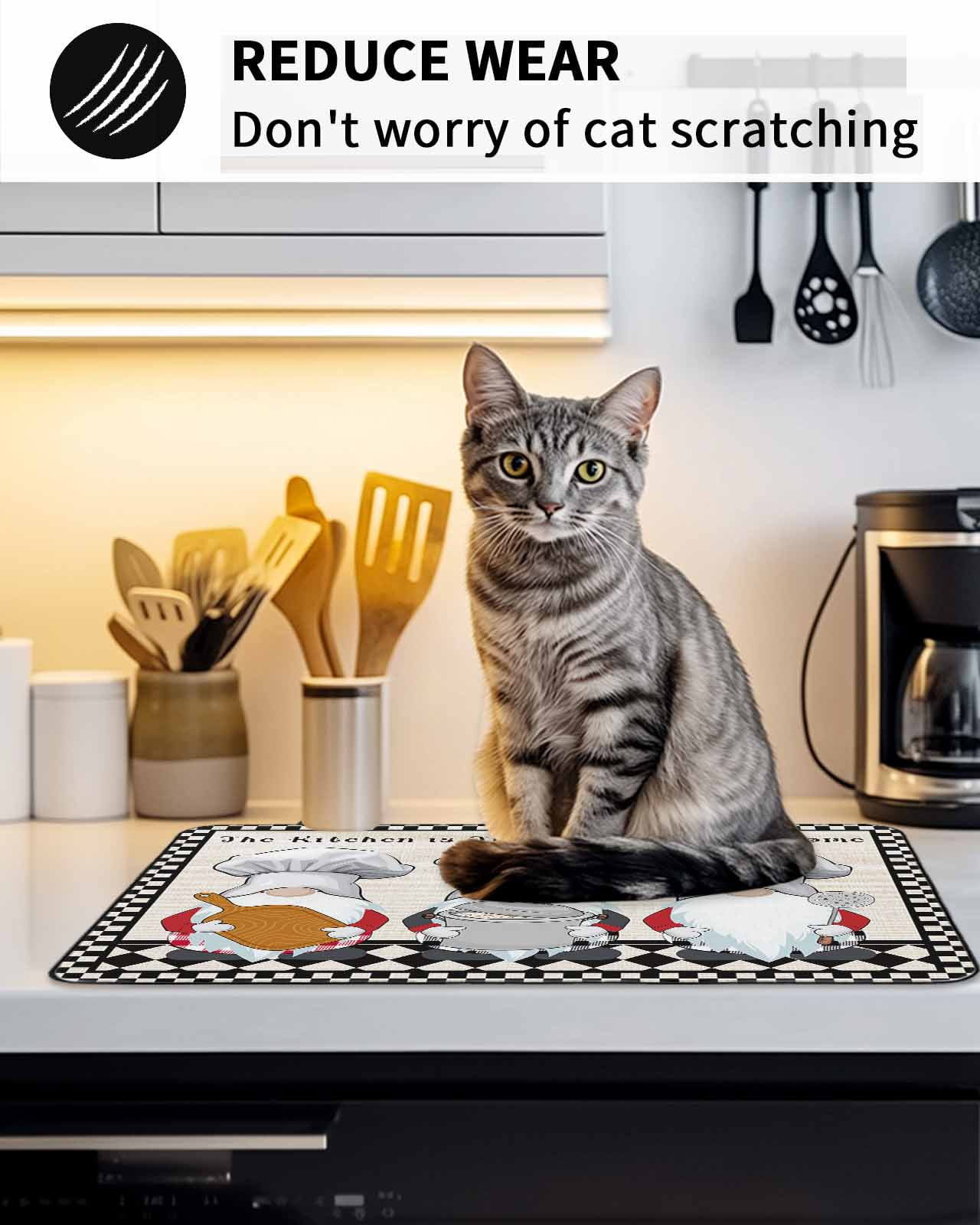 The Chef Stove Top Covers for Electric Stove, 28'x20'' Gnome Kitchen Black Buffalo Plaid Glass Ceramic Stove Cover Foldable Rubber Mat Heat Resistant Cooktop Protector for Kitchen