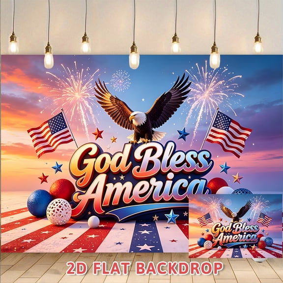 God Bless America Backdrop, Patriotic Eagle & Fireworks Themed Banner, Ideal for 4th of July Independence Day Memorial Day National Day Celebration Indoor Outdoor Party Decoration Photography
