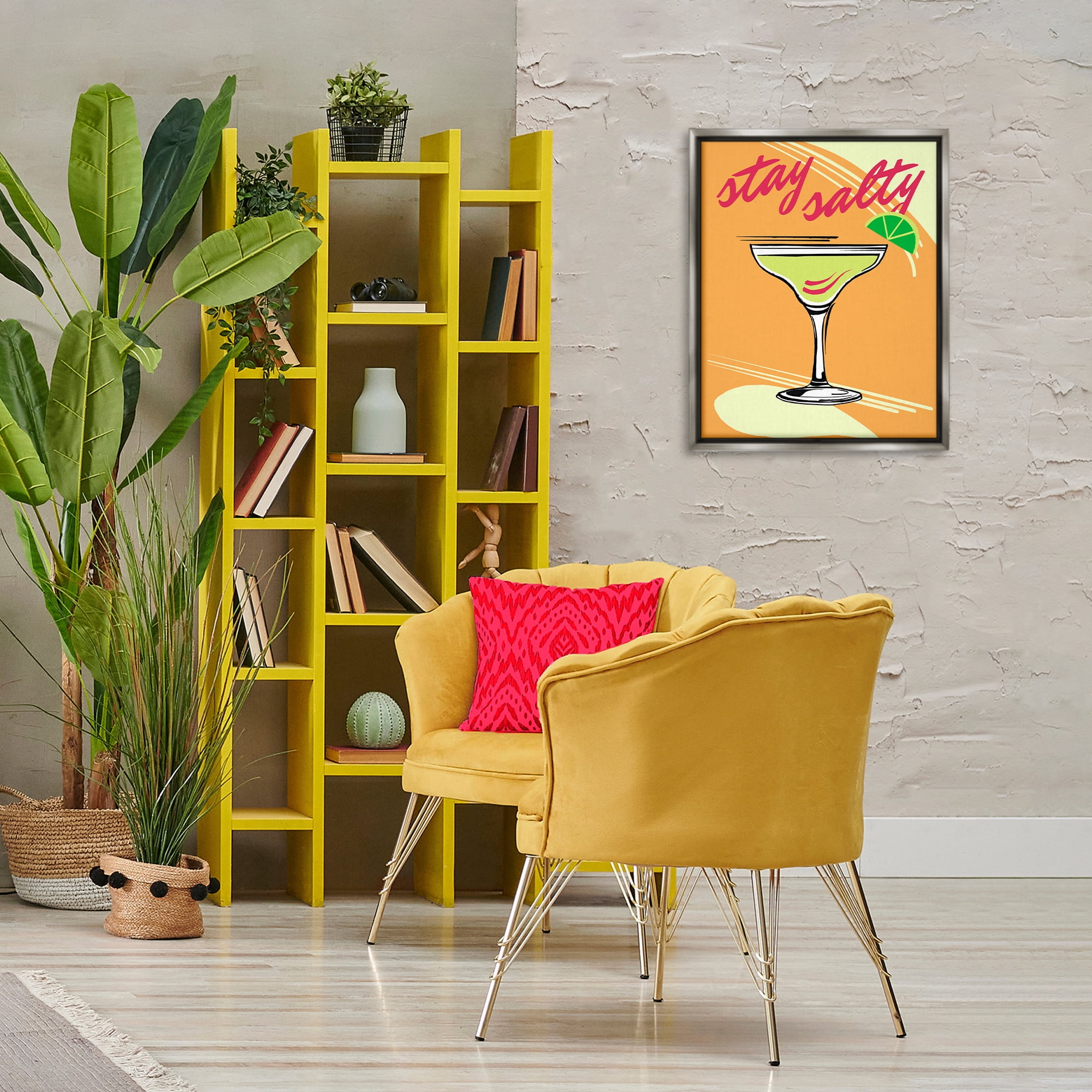 Stupell Industries Stay Salty Cocktail Food & Beverage Painting Gray Floater Framed Canvas Art Print Wall Art, 17 x 21