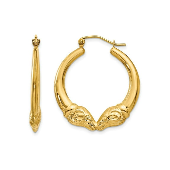 Gem & Harmony 14K Yellow Gold Polished Ram Hoop Earrings for Women