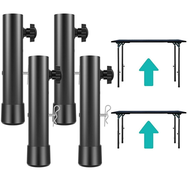 4Pcs Folding Table Leg Extenders Heavy Duty Steel Folding Table Leg Risers with Fixing Bolts 2/4 Rise Levels Adjustable Table Height Extenders for Folding Tables Straight and Bent Legs
