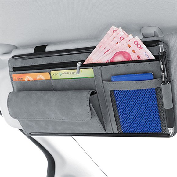 Cipaher Organizador de Visera de Coche con Cremallera para Pasaporte, Permiso de Conducir, Gafas de Sol y Cambio