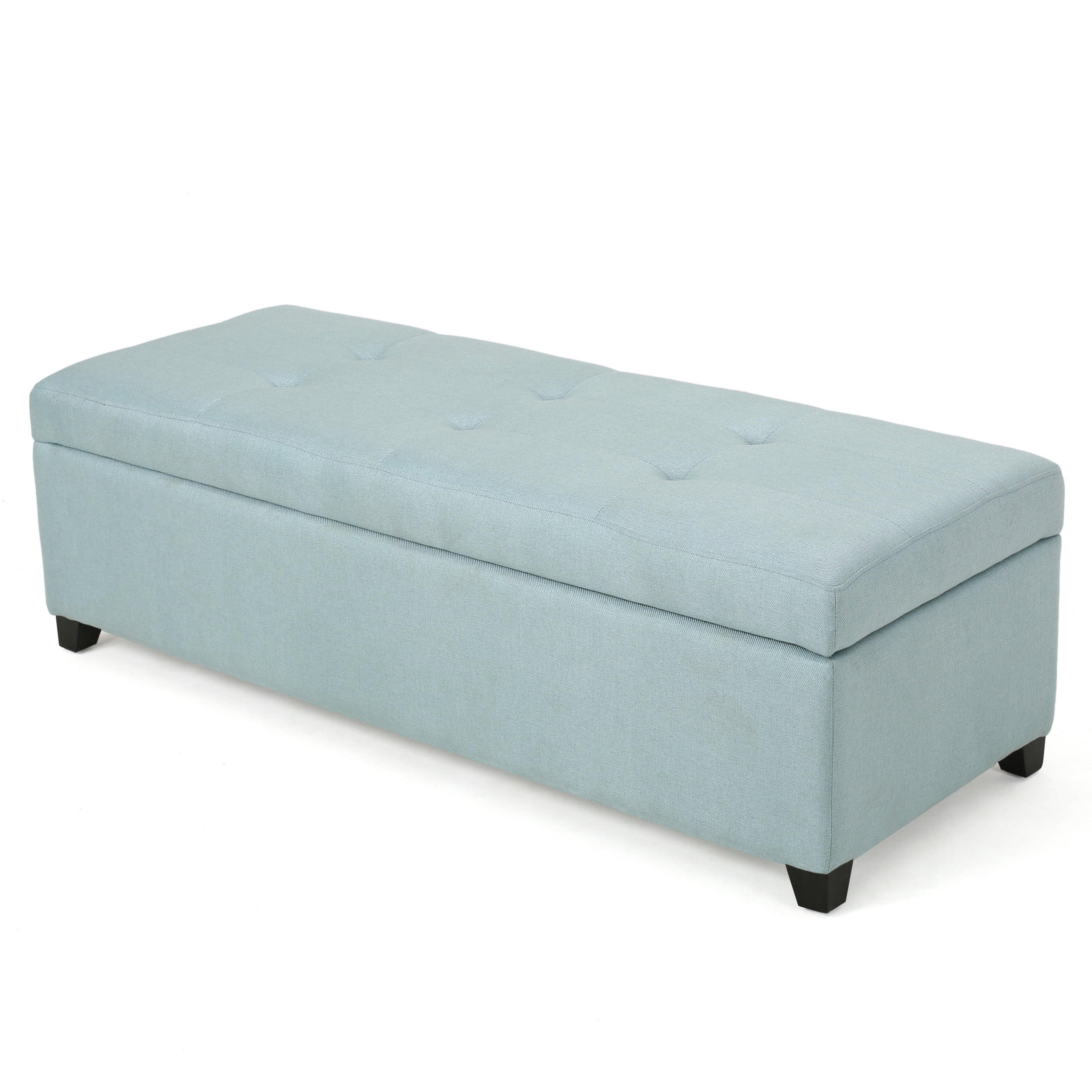 Noble House Hampton Light Blue Fabric Stoarge Ottoman