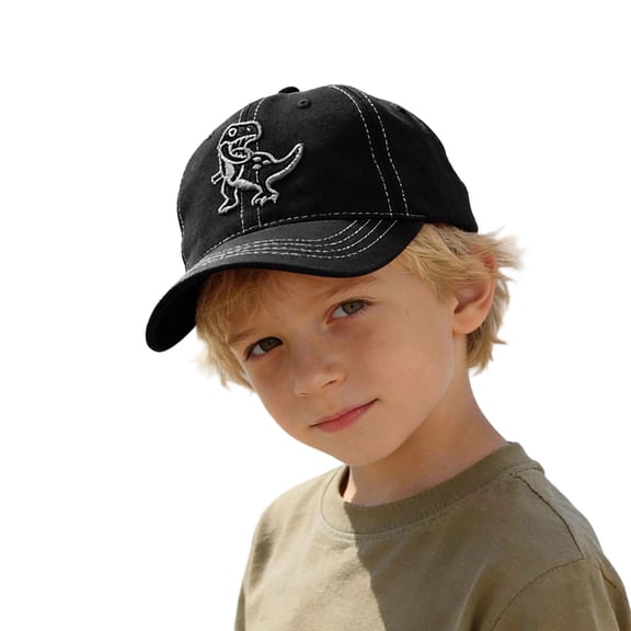 Tisuna Washed Dinosaur Baseball Cap For Kids Cartoon Adjustable Toddler Hat Fashion Retro Boys Girls Casual Golf Tennis Sun Hat Black