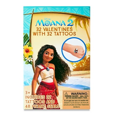 Moana Valentine Exchange Cards with Bonus Temporary Tattoos, Classroom, Paper, Multi-Colored, 32 Count
