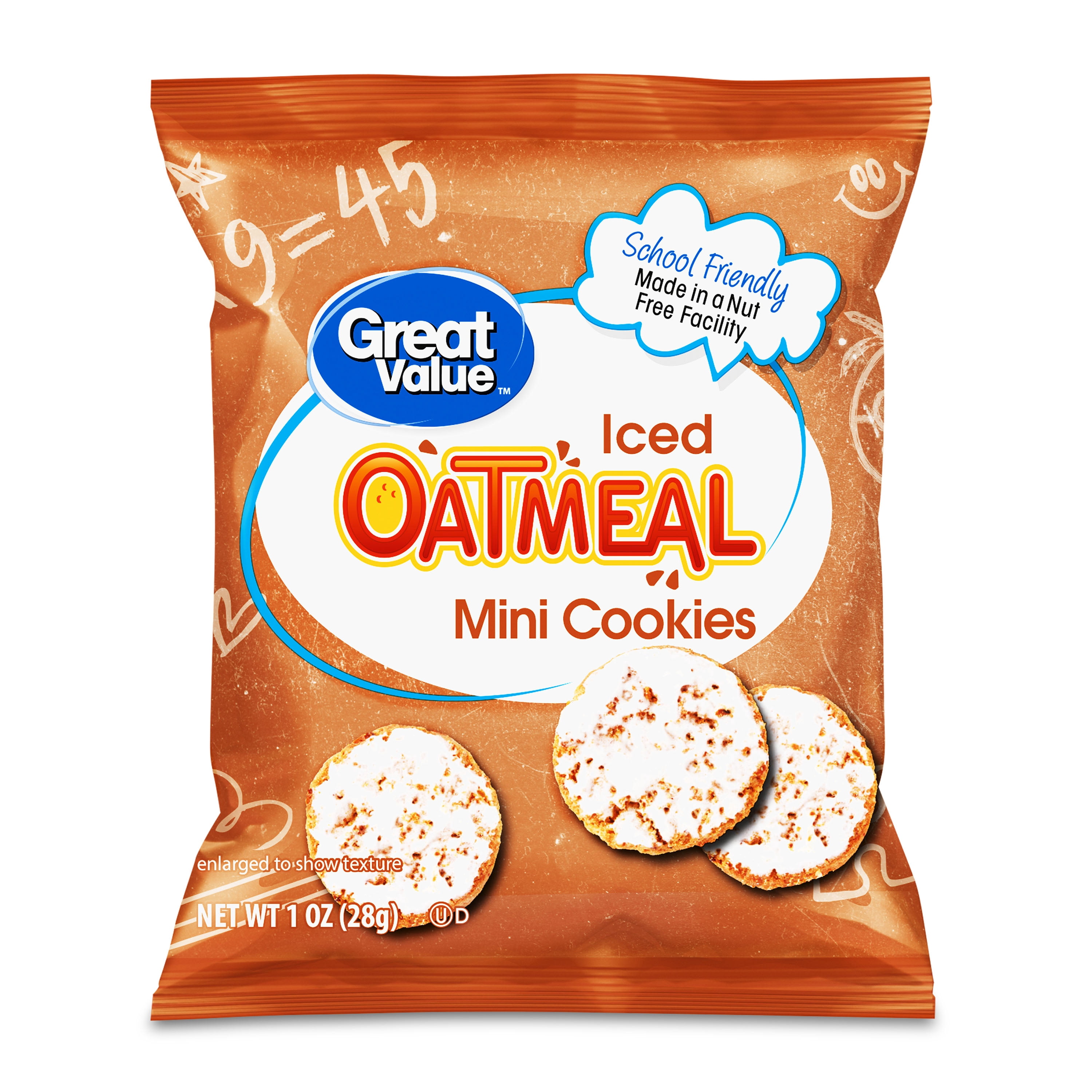 Great Value Mini Iced Oatmeal Cookies, 1 oz, 10 Snack Packs