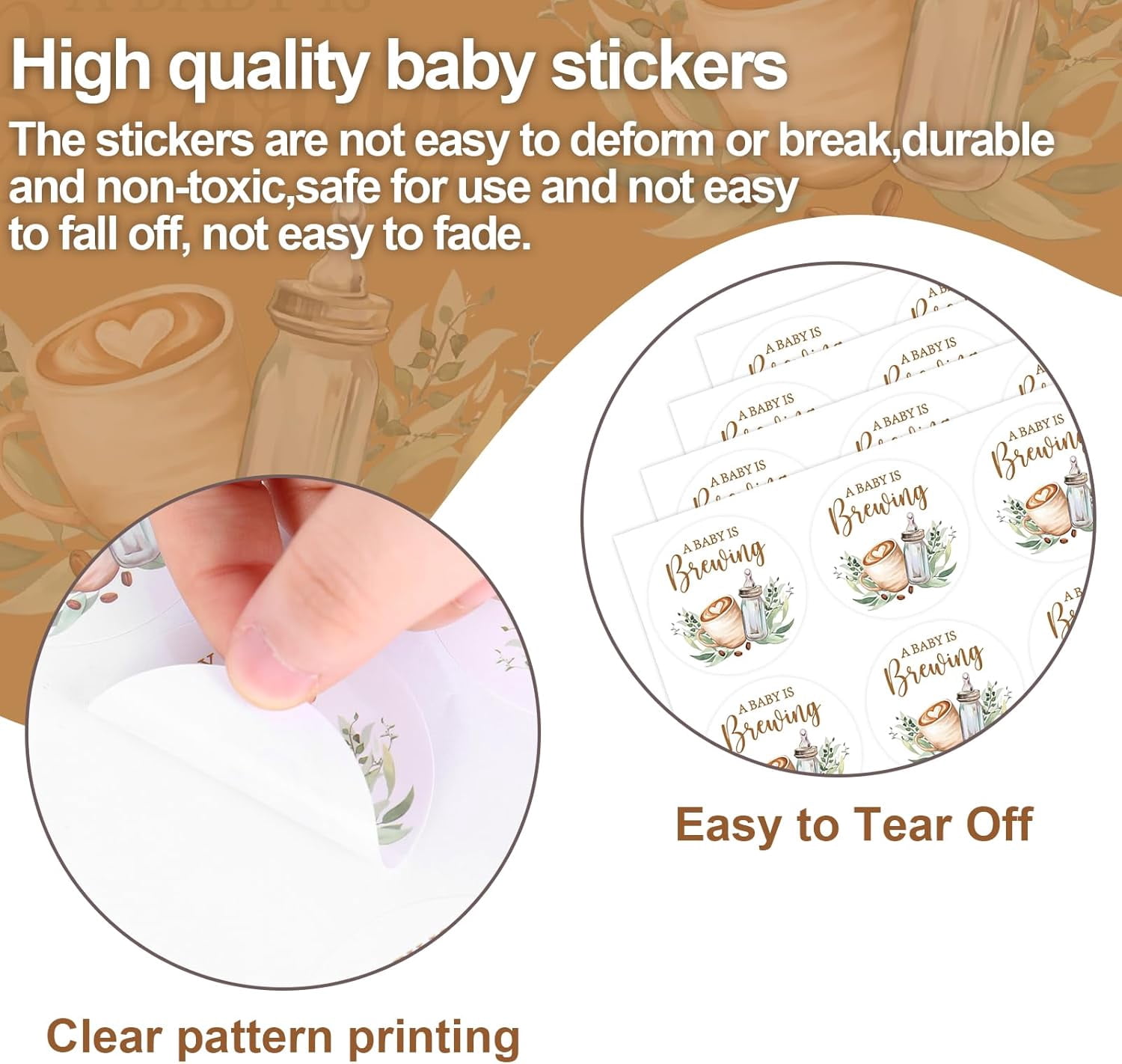 120Pcs A Baby is Brewing Baby Shower Stickers 2 Inch Coffee Theme Round Adhesive Label Decals for Coffee Bean Cookie Bag Party Favor Gifts Decor