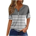 thumbnail image 2 of ALLLIST Gray Womens Spring Tops V-Neck Floral Button Short Sleeve T-Shirts Ladies Tops and Blouses M, 2 of 5