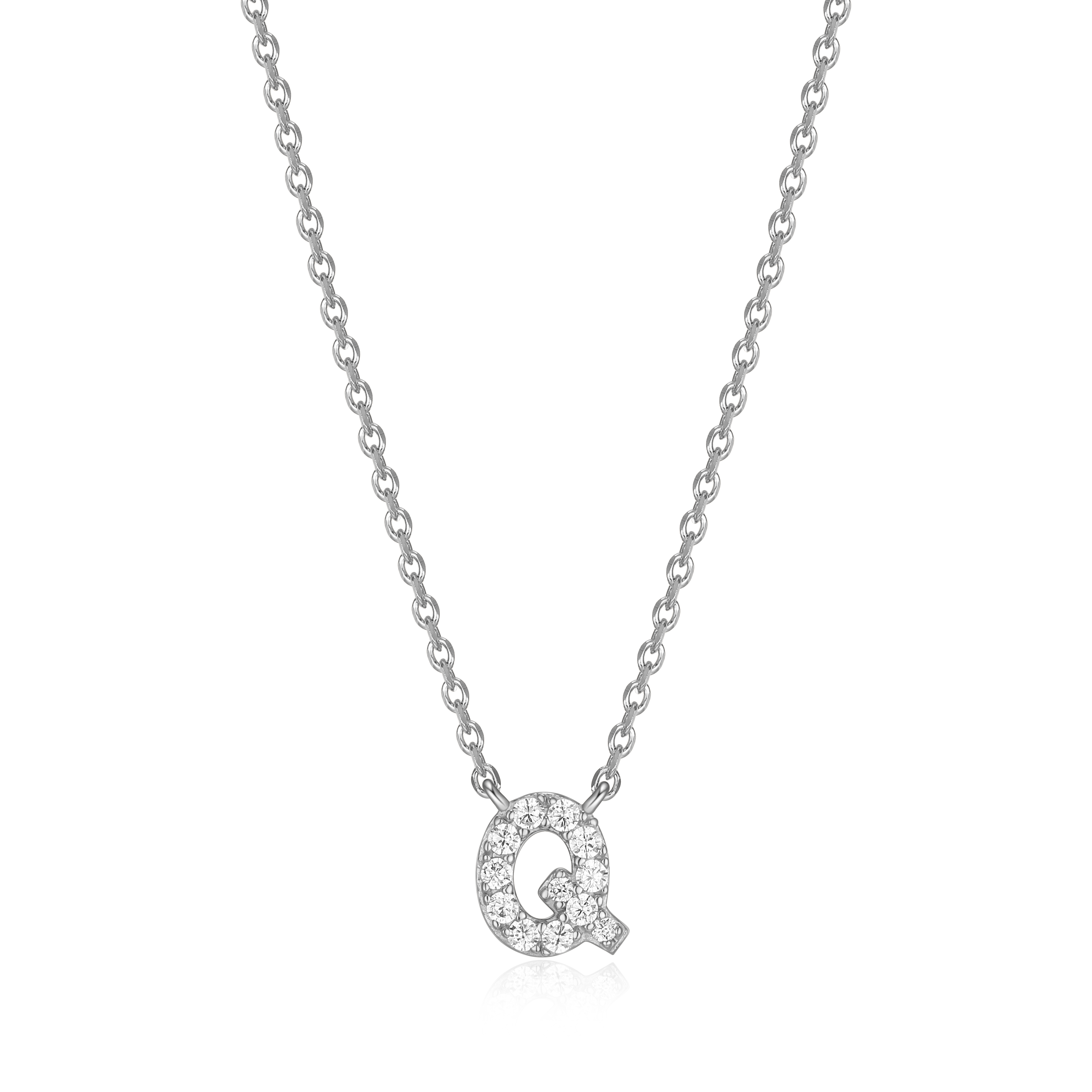 Forever Facets Initial "Q" CZ Necklace in Sterling Silver, Adult Female