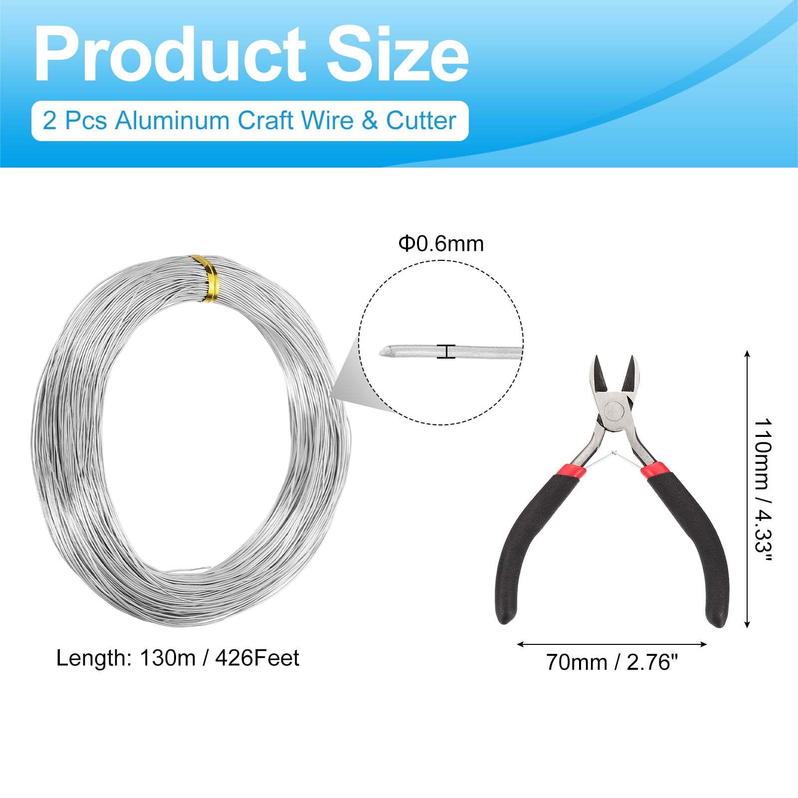 Uxcell 100m 0.6mm Aluminum Craft Wire for DIY Jewelry Making Beading Floral 2 Pcs