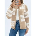 thumbnail image 2 of Bow Plaid Button Long Sleeve Women's Color Block Cardigan Knitted Jacket, 2 of 6
