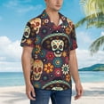 thumbnail image 5 of Balery Skulls and Flowers Print Men's Hawaiian Shirts Short Sleeve Beach Shirt Relaxed Fit Vacation Button Down Shirts-X-Large, 5 of 9