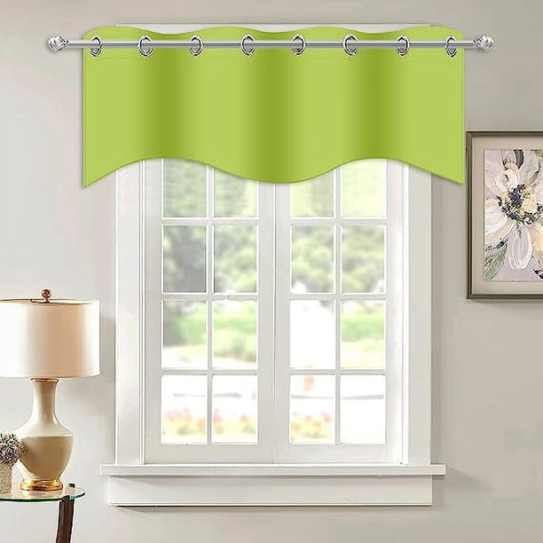 Zhuge Cenefa de cortina opaca sólida para cocina/dormitorio, cenefa festoneada con ojales en la parte superior, paneles de cortina cortos (verde, 52" x 18")