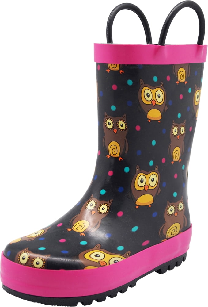 Norty Toddlers Kids Boys Girls Waterproof Rubber Printed Rain Boots -13 Patterns 40141-7MUSToddler Black Owls