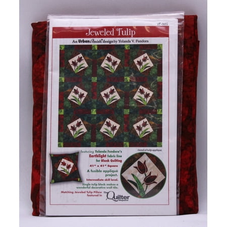 Quilt Kit - Jeweled Tulip with Earthlight by Yolanda Fundora Tulips Flowers Floral Urban Amish Quilting Cotton Fabric Kit -Sold by the Kit (M416.03)