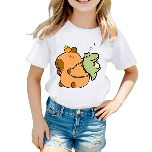 Chemises pour Enfants Filles Imprimées Manches Courtes Col Rond Vêtements d'Été Filles 4-6 Ans