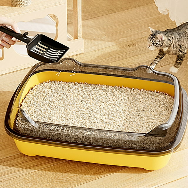 Large Cat Litter Box with High Sides, Spill Proof Open Design for Easy Cleaning, Extra Spacious Plastic Tray for Big Cats and Multi Cat Households