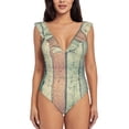 thumbnail image 2 of Yiaed Hardwood Print Women's Ruffled One Piece Swimsuit V Neck Swimwear Slimming Monokini for Woman-Medium, 2 of 8
